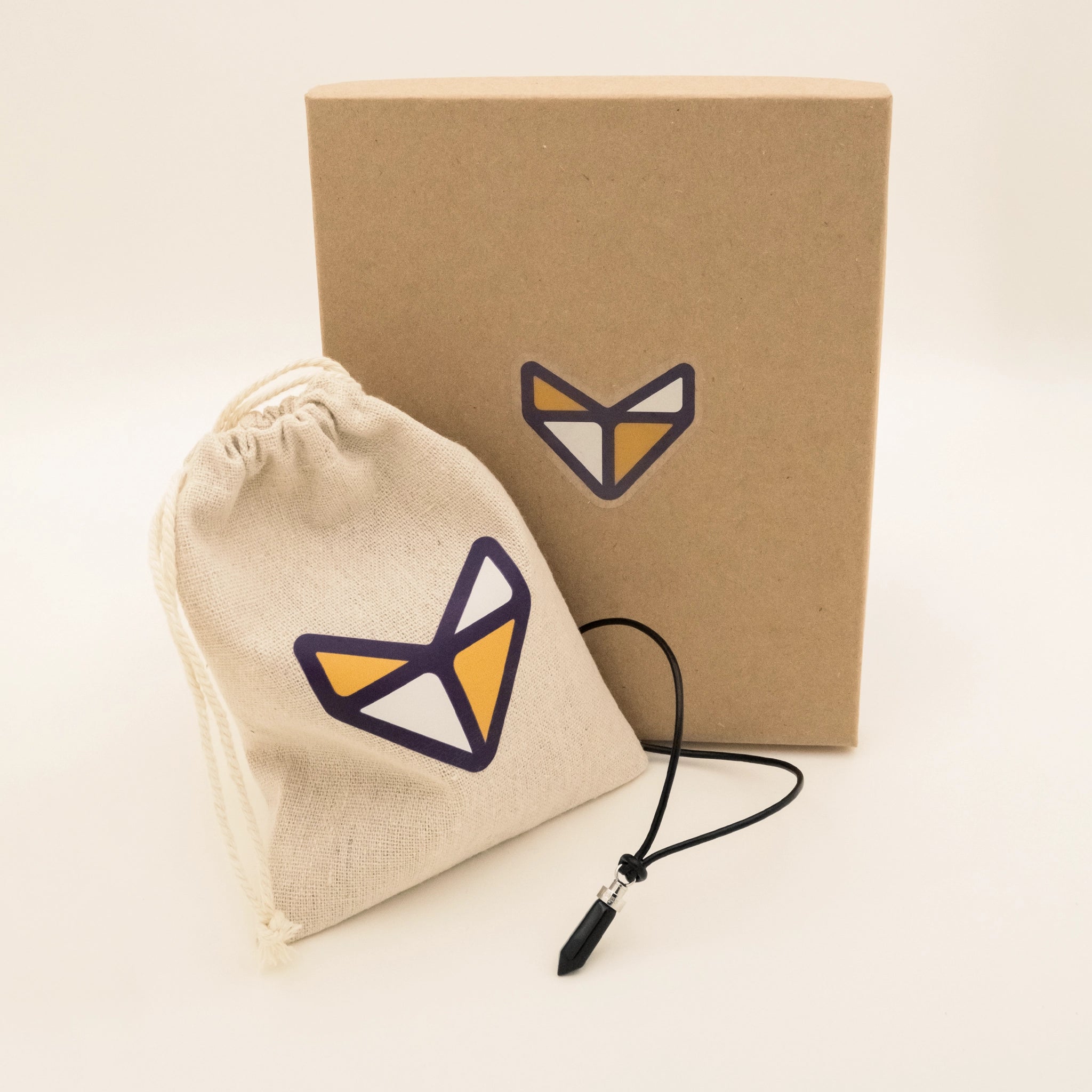 Obsidian protection pendant with Teaps linen pouch and kraft paper box